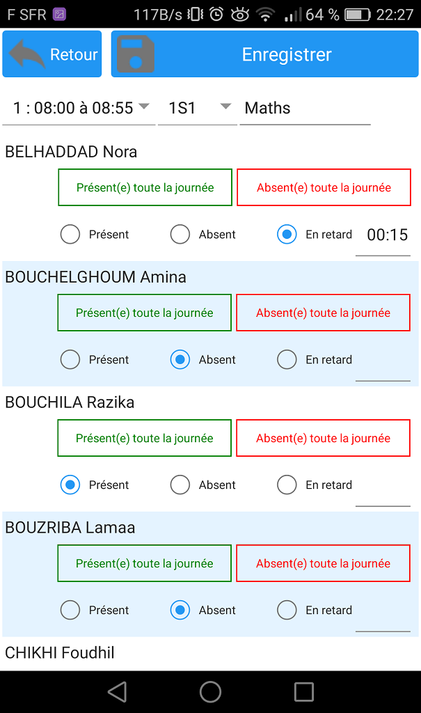 AdmiSco Mobile - Saisie des absences